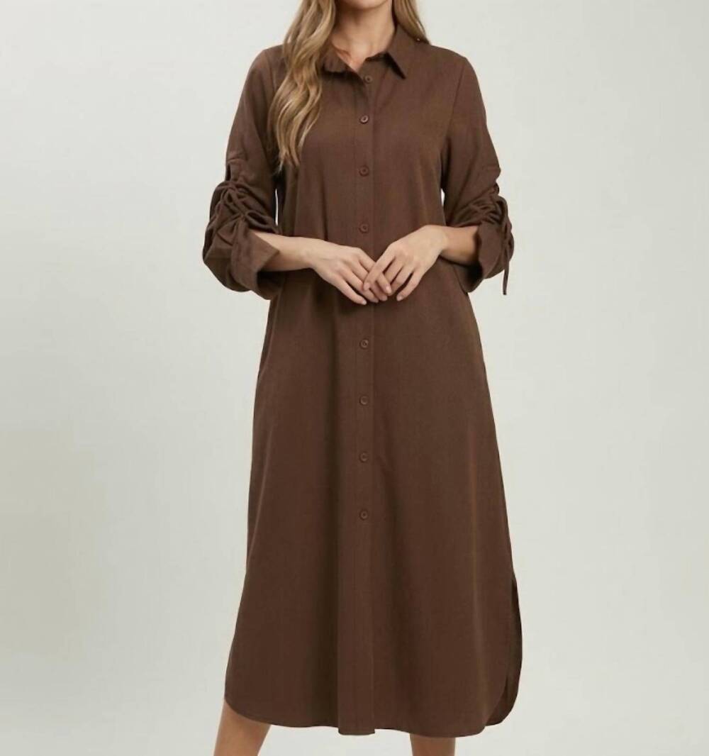 NEW UMGEE collared long sleeve midi dress in brown